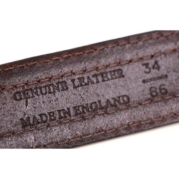 ENGLAND BROWN REAL LEATHER 1 1/8"Wd STITCH CASUAL DRESS MEN'S BELT Sz 34/86 (A95 - Picture 6 of 11